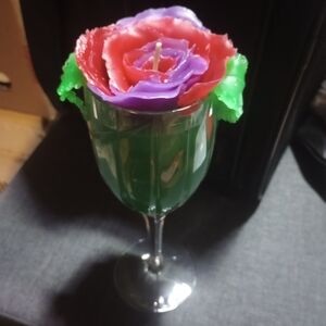Colorful Rose Candle in Glass Holder